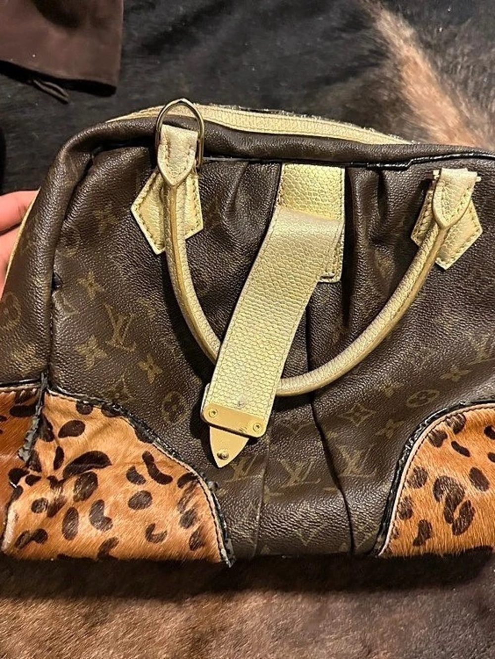 Louis Vuitton Monogram Leopard Adele Bag Print Satchel Brown